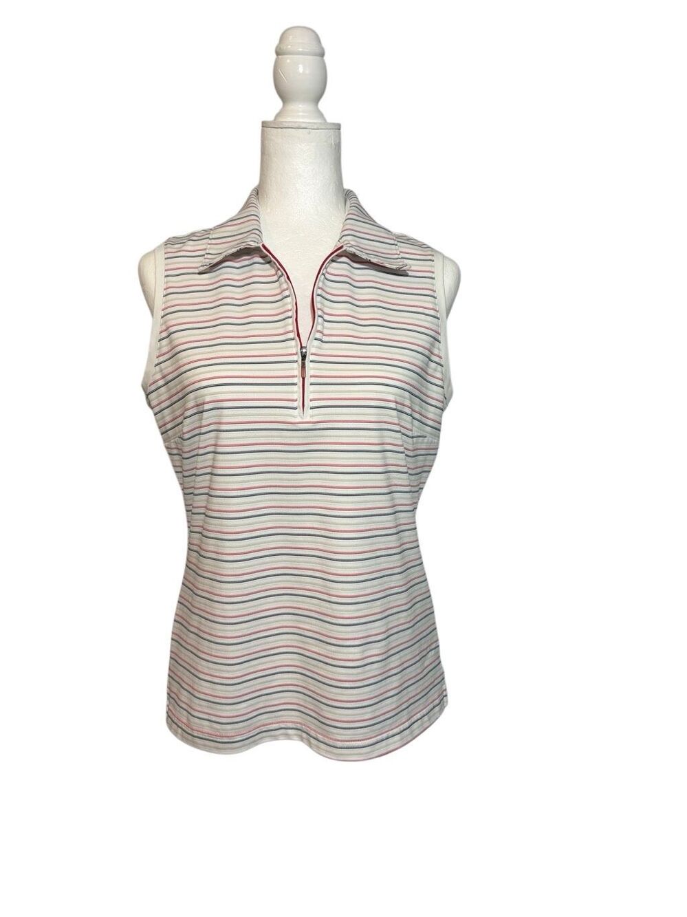 Adidas Climalite sleeveless striped golf shirt 1/2 zip - M